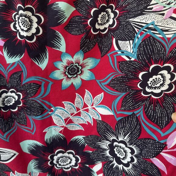 Talbots Red Floral Cotton Skirt 14W Stretch Waist Summer Resort Preppy - Picture 2 of 7